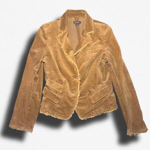 IRIS Basic Camel Tan Corduroy Distressed Blazer Jacket Size Large Y2K Boho